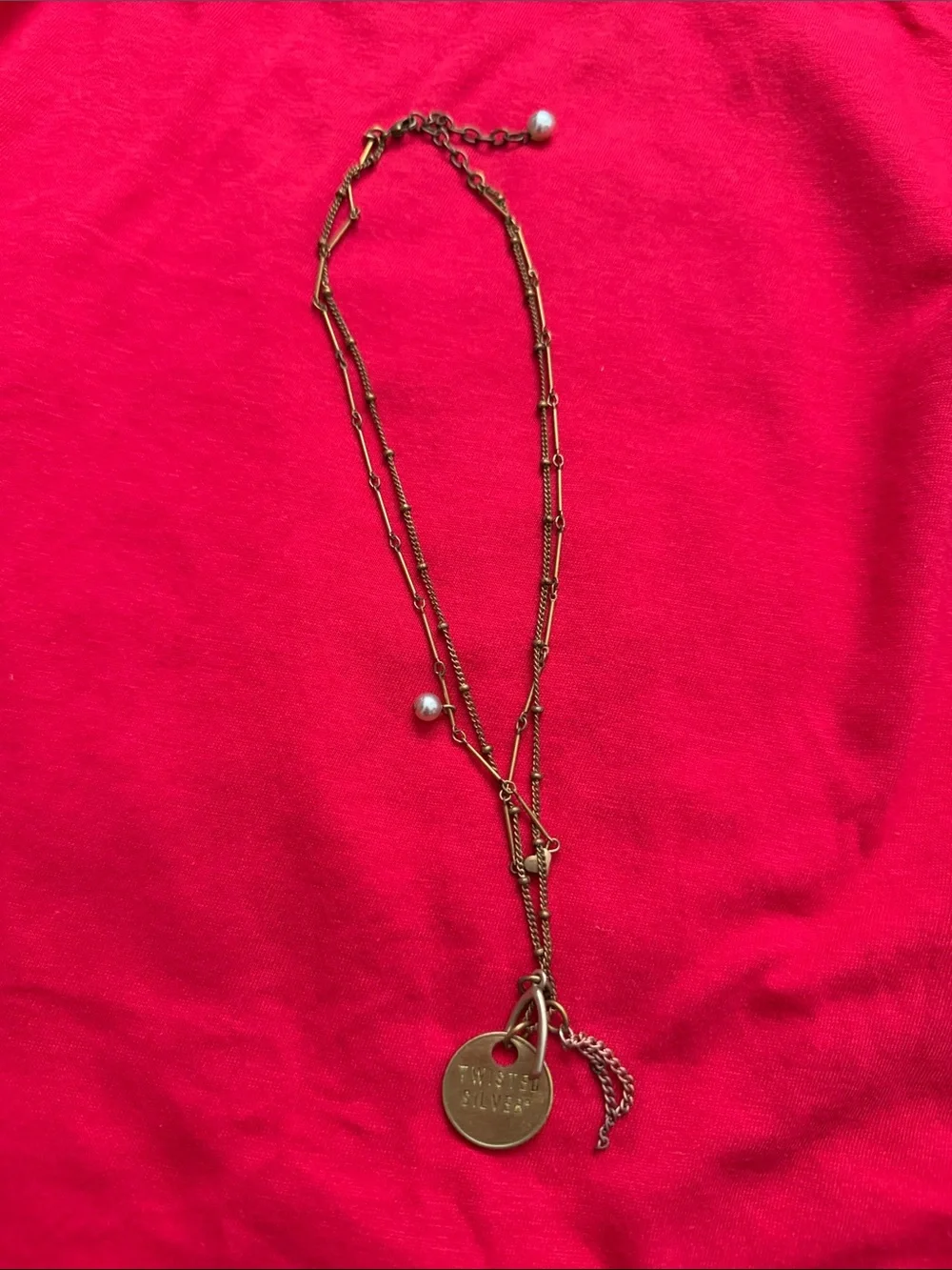 Gold-Tone Layered Pendant Necklace with Pearl Accent